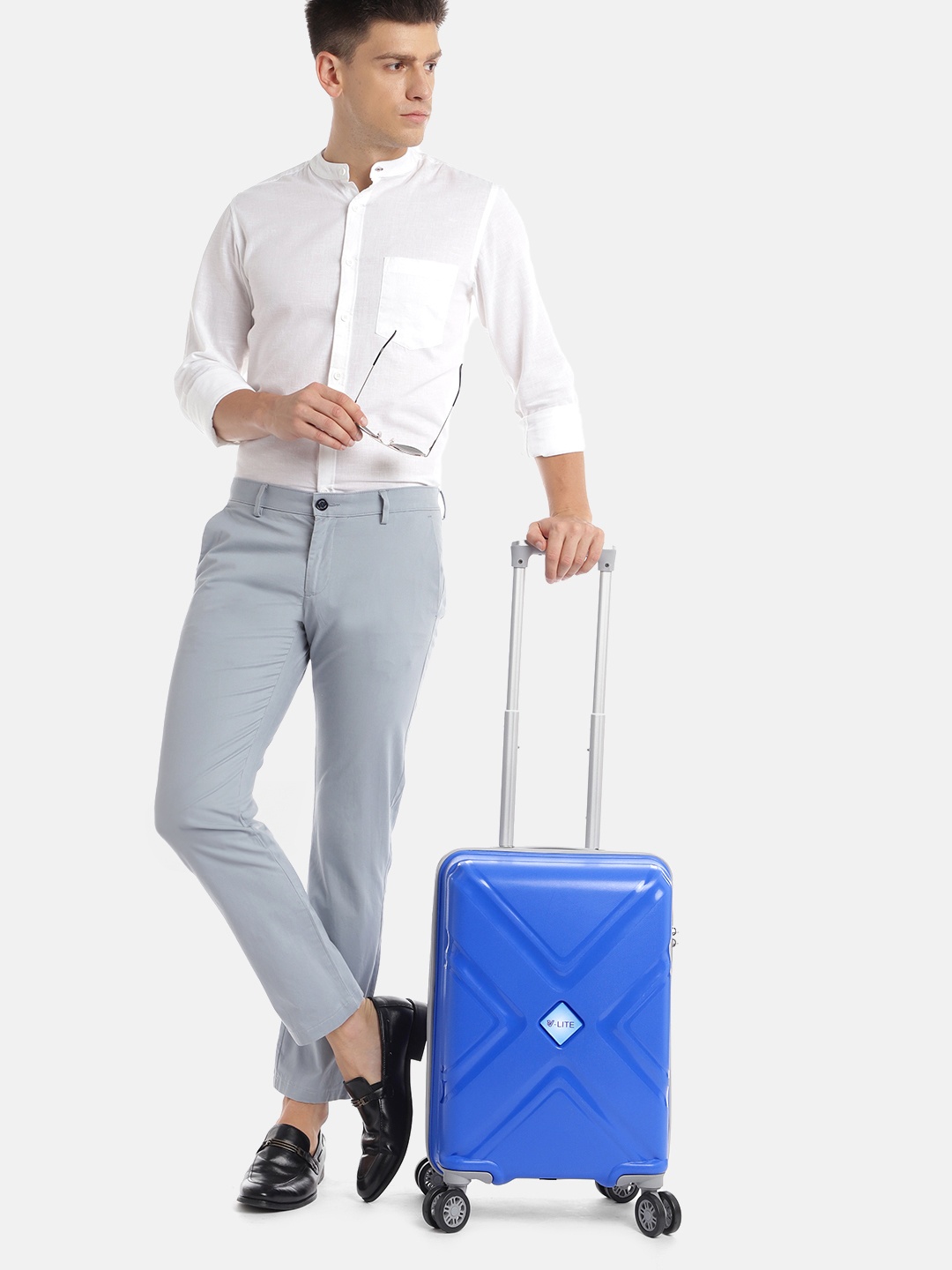 

V By Verage Glanza Textured Hard-Sided Cabin Trolley Suitcase, Turquoise blue