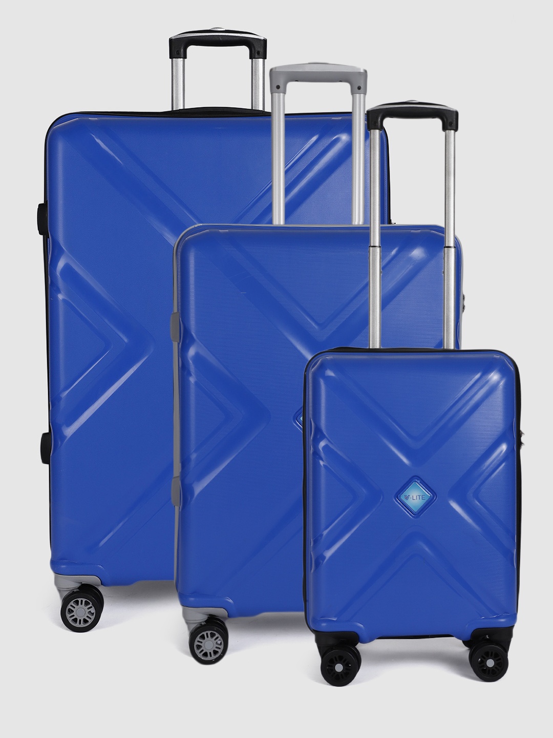 

V By Verage Set of 3 Glanza 360 Degree Rotation Hard Trolley Bags 244 L, Blue