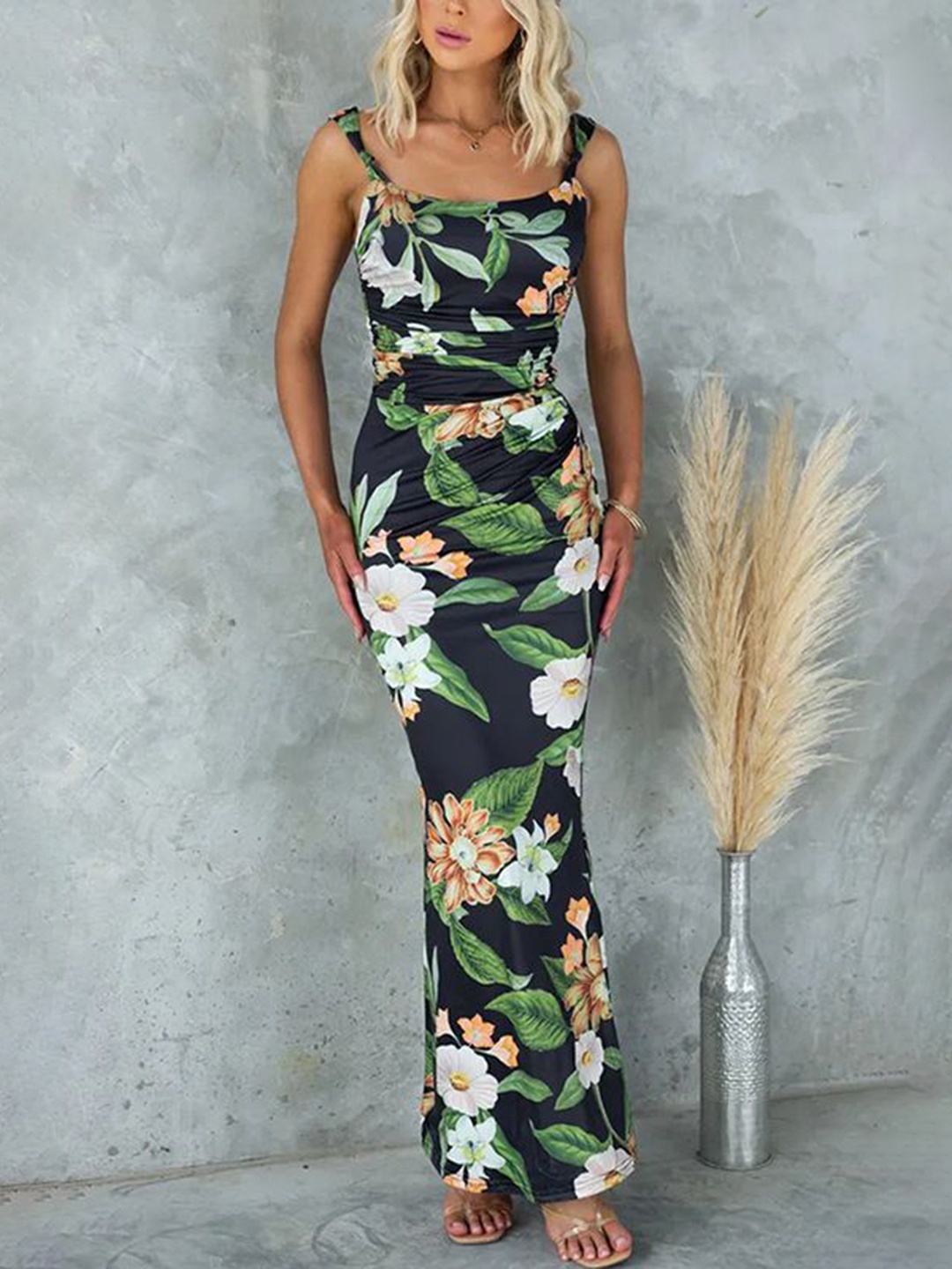 

StyleCast x Revolte Floral Print Maxi Dress, Green