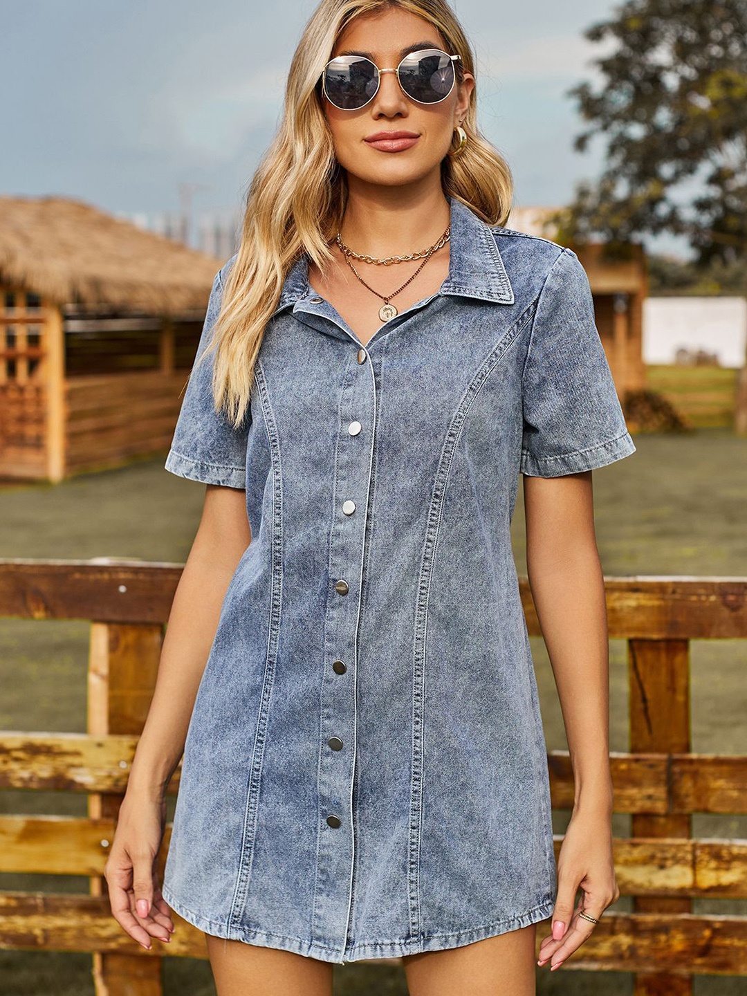 

StyleCast x Revolte Solid Shirt Dress, Blue