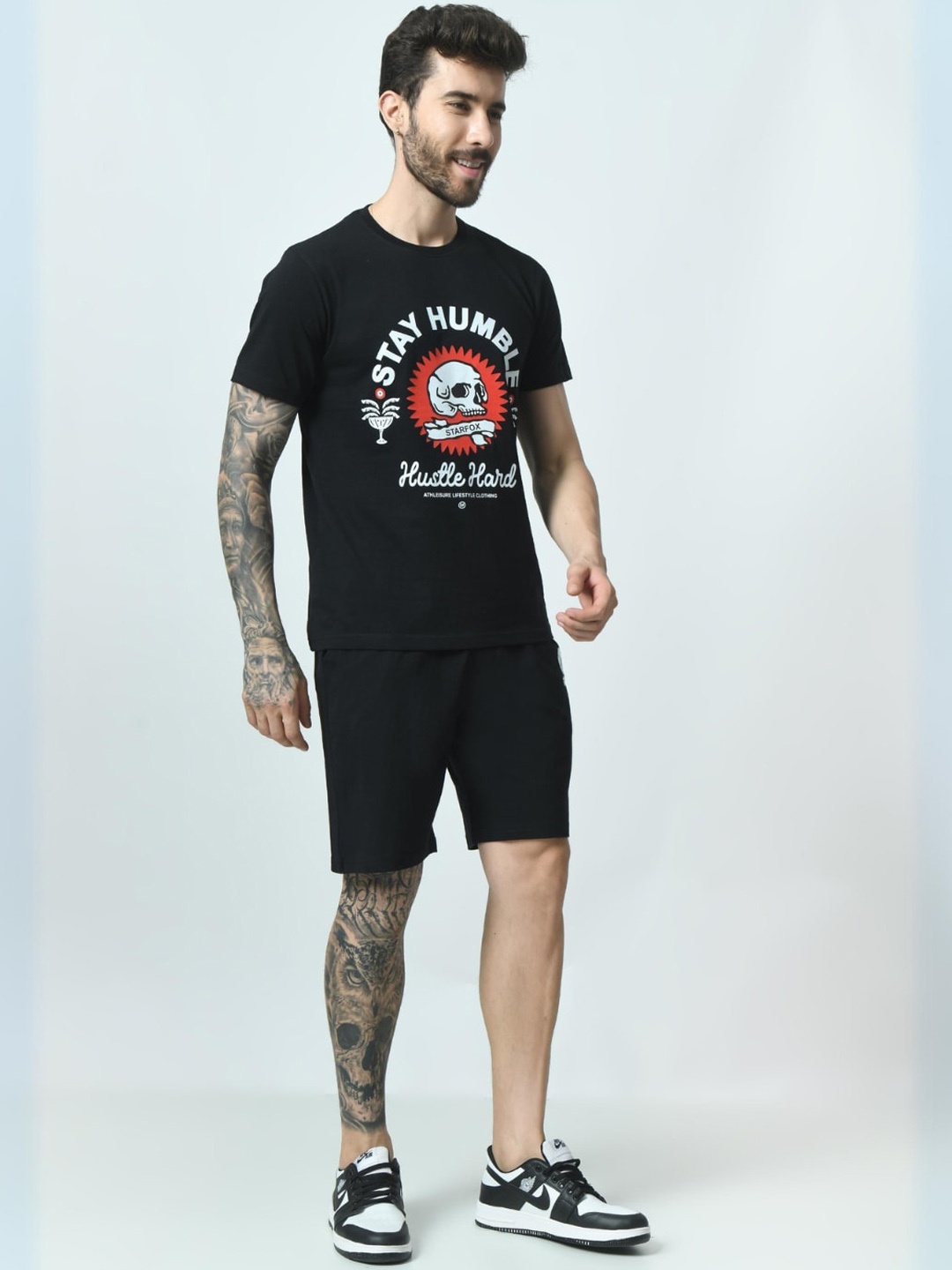 

STARFOX Men's Trending Cool T-Shirt & Shorts Co-Ord Set, Black