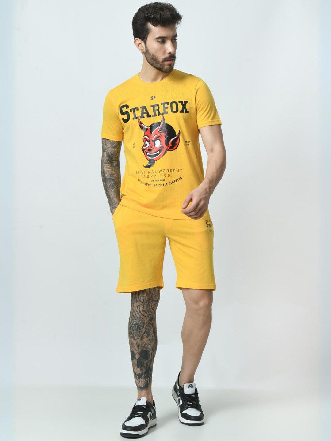 

STARFOX Printed Men's Trending Cool T-Shirt & Shorts Co-Ord Set, Yellow