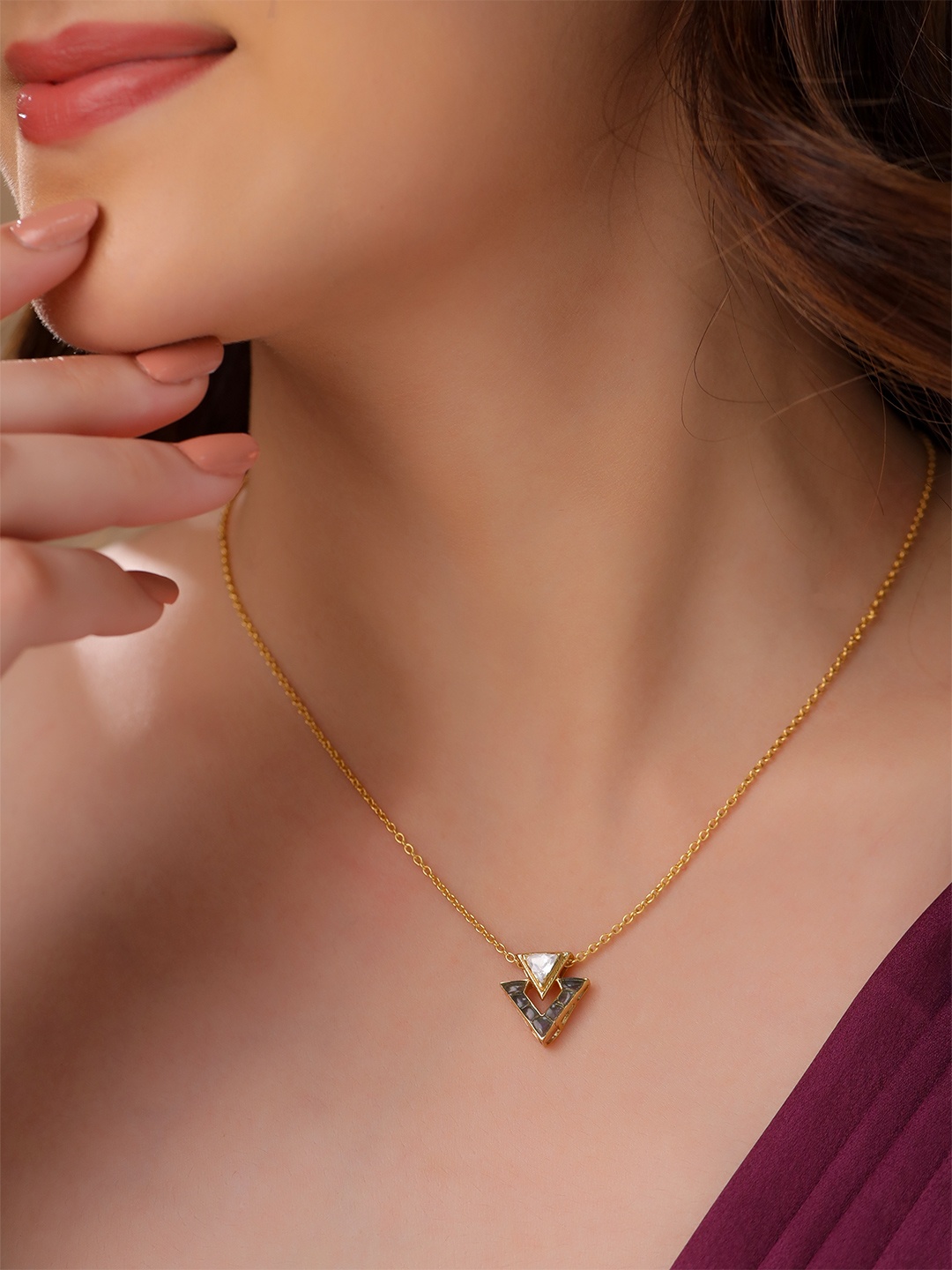 

Kicky And Perky Women Gold-Plated Geometric Pendants with Chains
