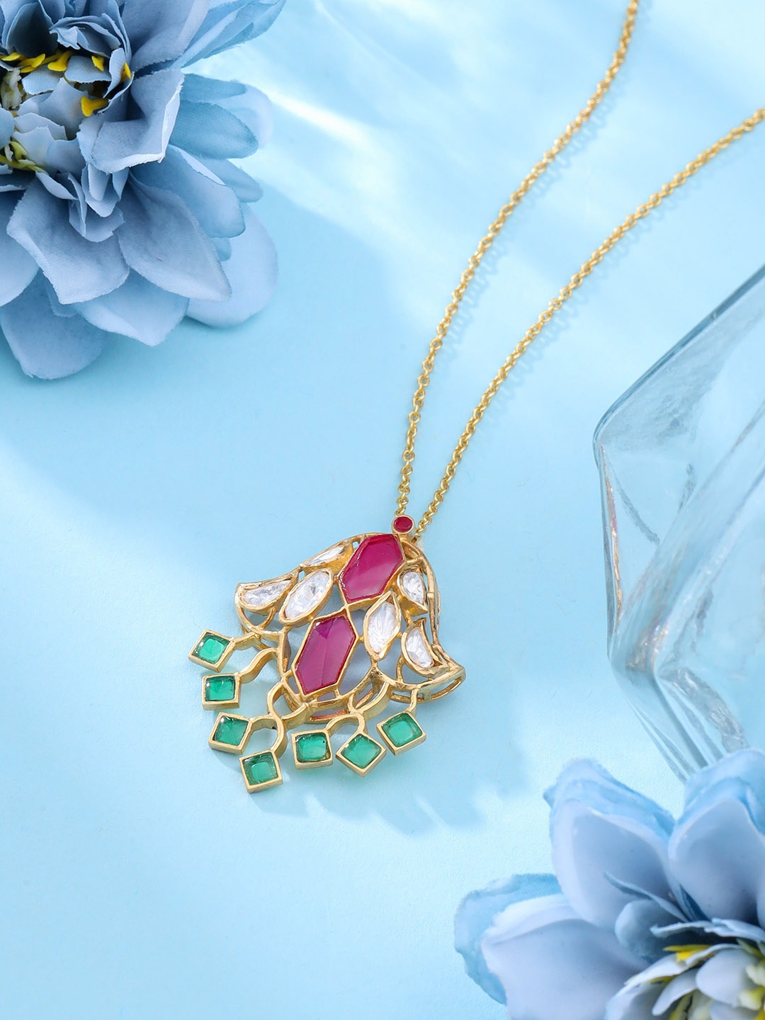 

Kicky And Perky Women Gold-Plated Floral Pendants with Chains