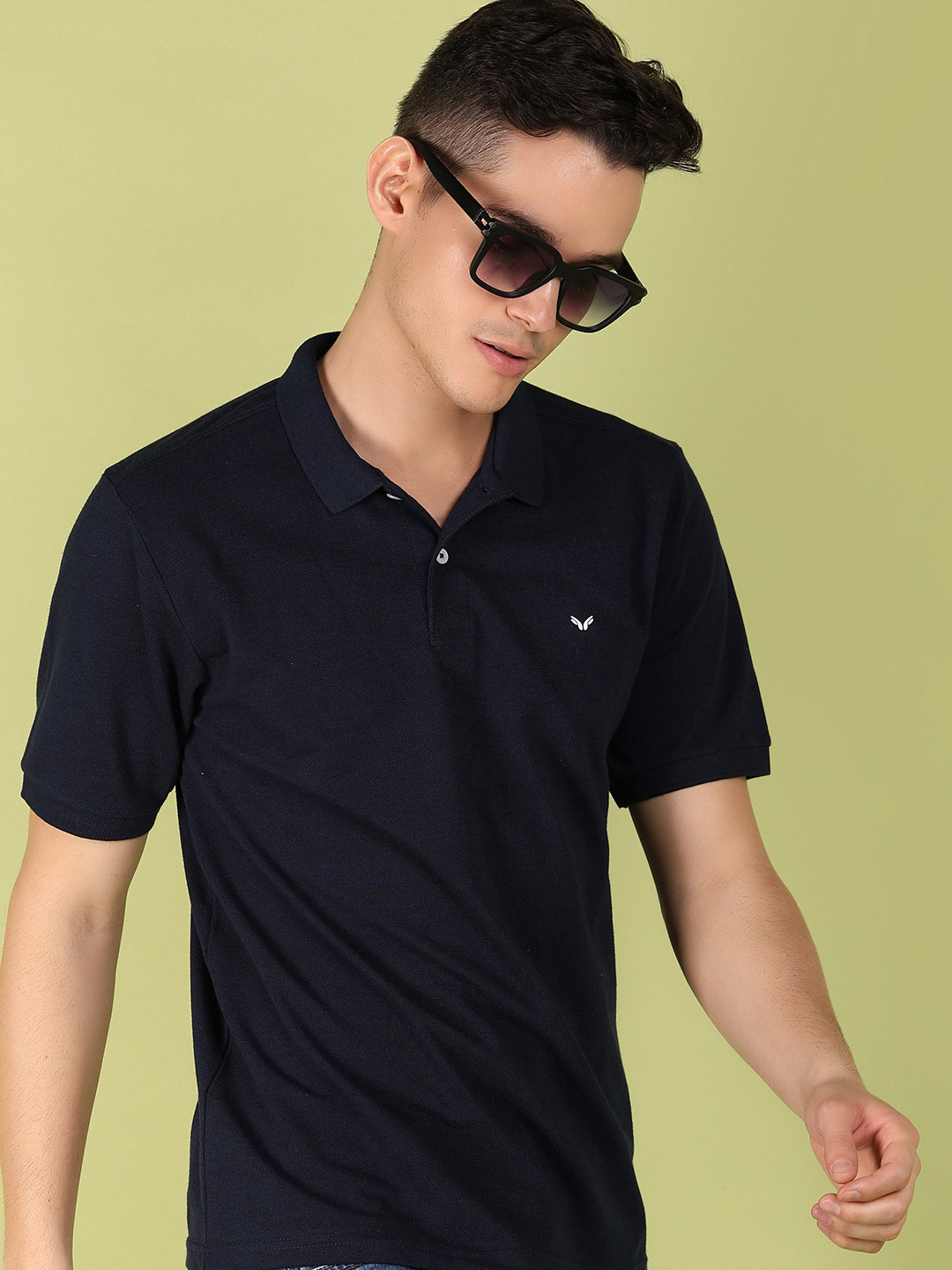 

V-Mart Men Embroidered Brand Logo Polo Collar T-shirt, Blue