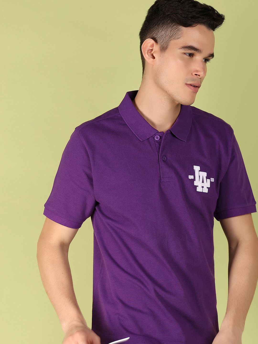 

V-Mart Men Embroidered Brand Logo Polo Collar T-shirt, Purple