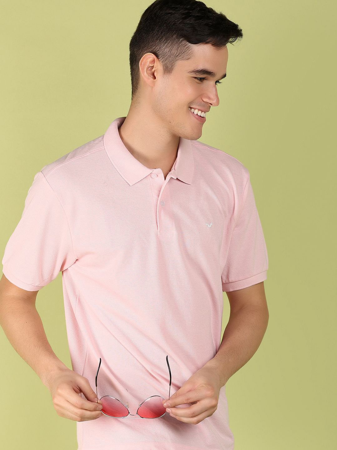 

V-Mart Men Embroidered Brand Logo Polo Collar T-shirt, Pink