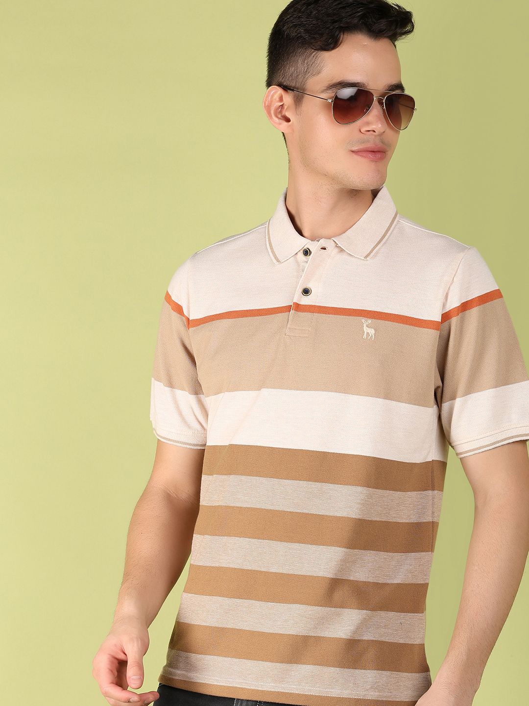 

V-Mart Men Striped Polo Collar Pockets T-shirt, Khaki