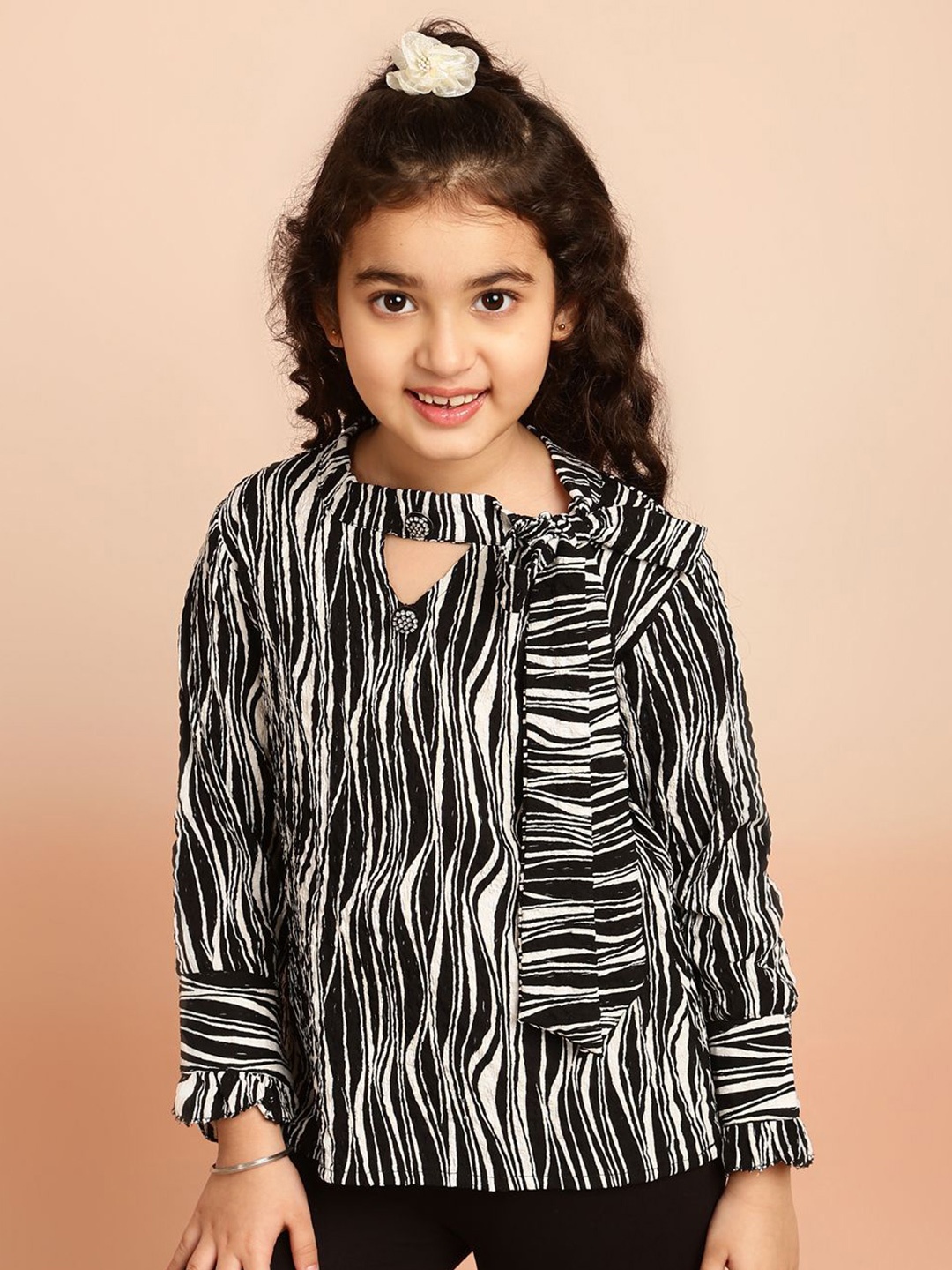 

BAESD Kids-Girls Abstract Printed Tie-Up Neck, Black