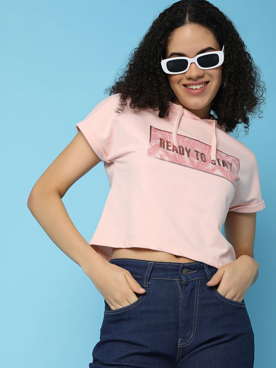 

V-Mart Women Typography V-Neck Raw Edge T-shirt, Pink