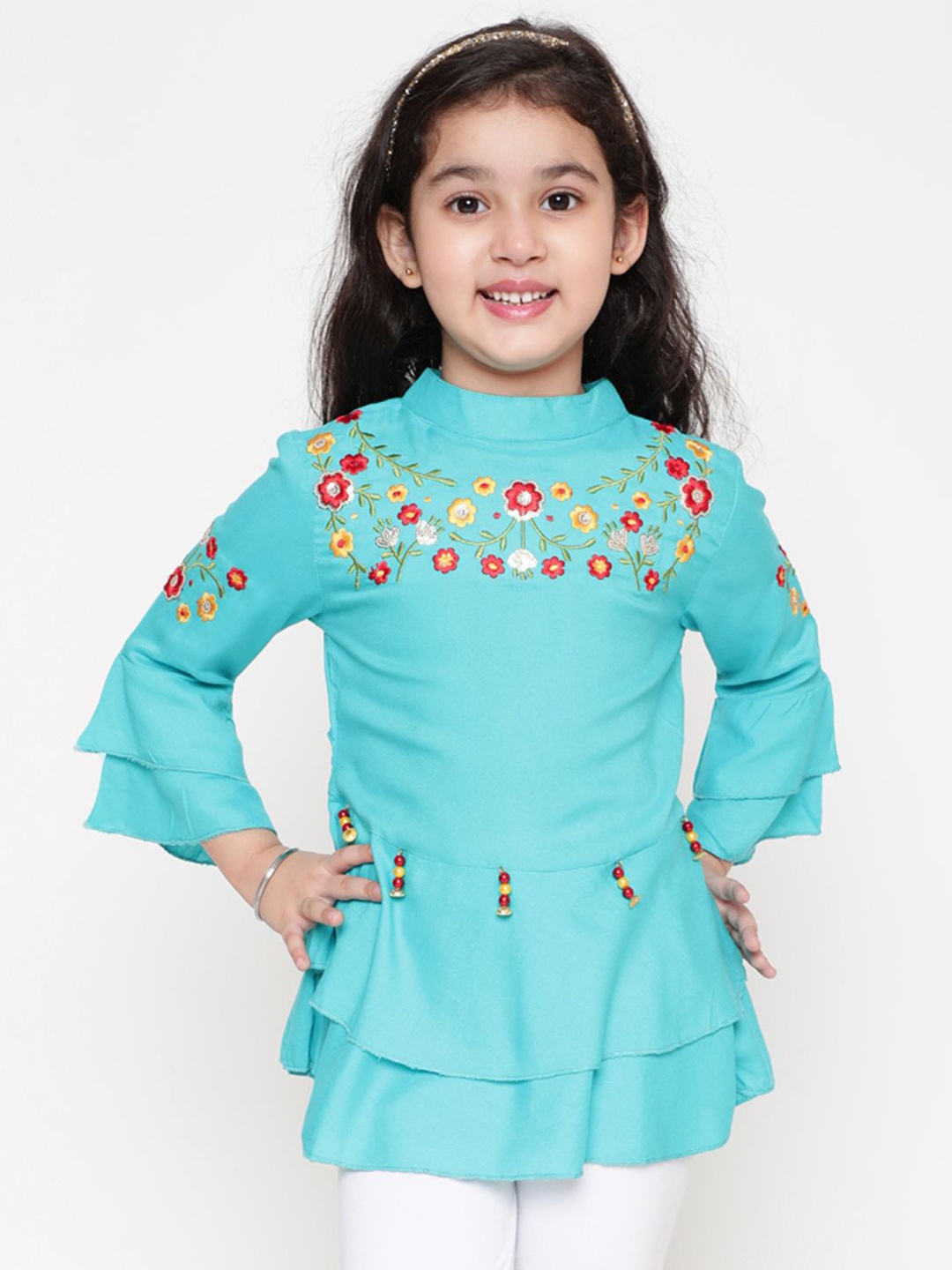 

BAESD Kids-Girls Embroidered Bell Sleeve Peplum Top, Blue