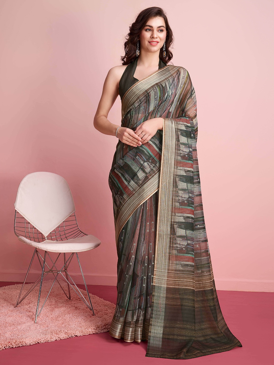 

RACHNA Abstract Printed Saree, Grey