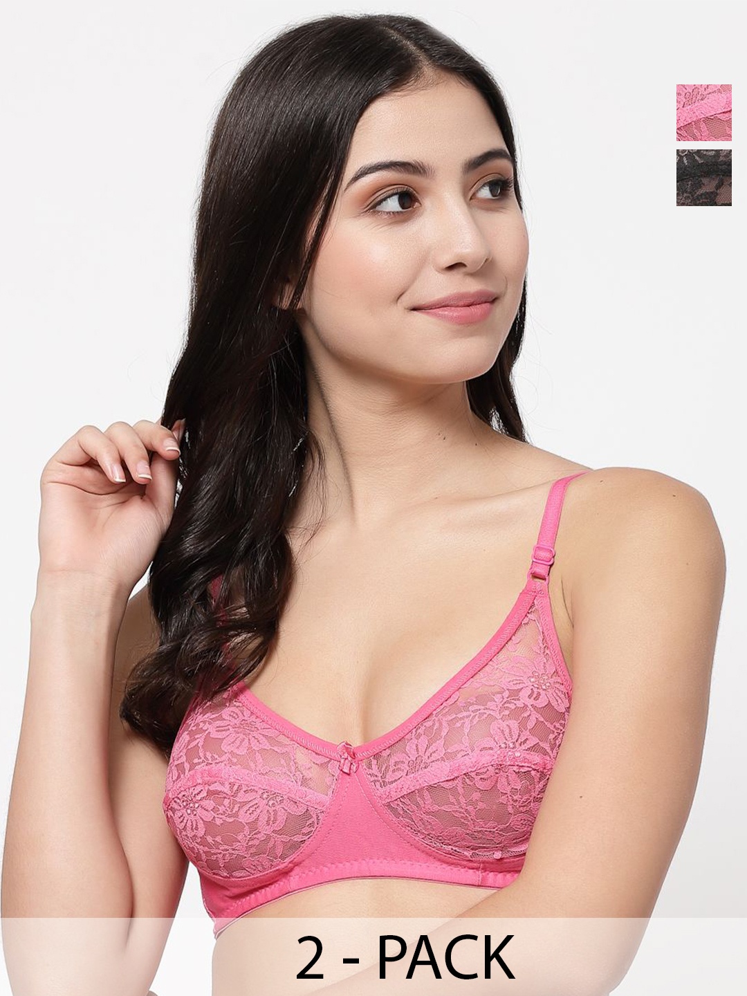 

Docare Woven Floral Bralette Full Coverage Self Design Bra, Black