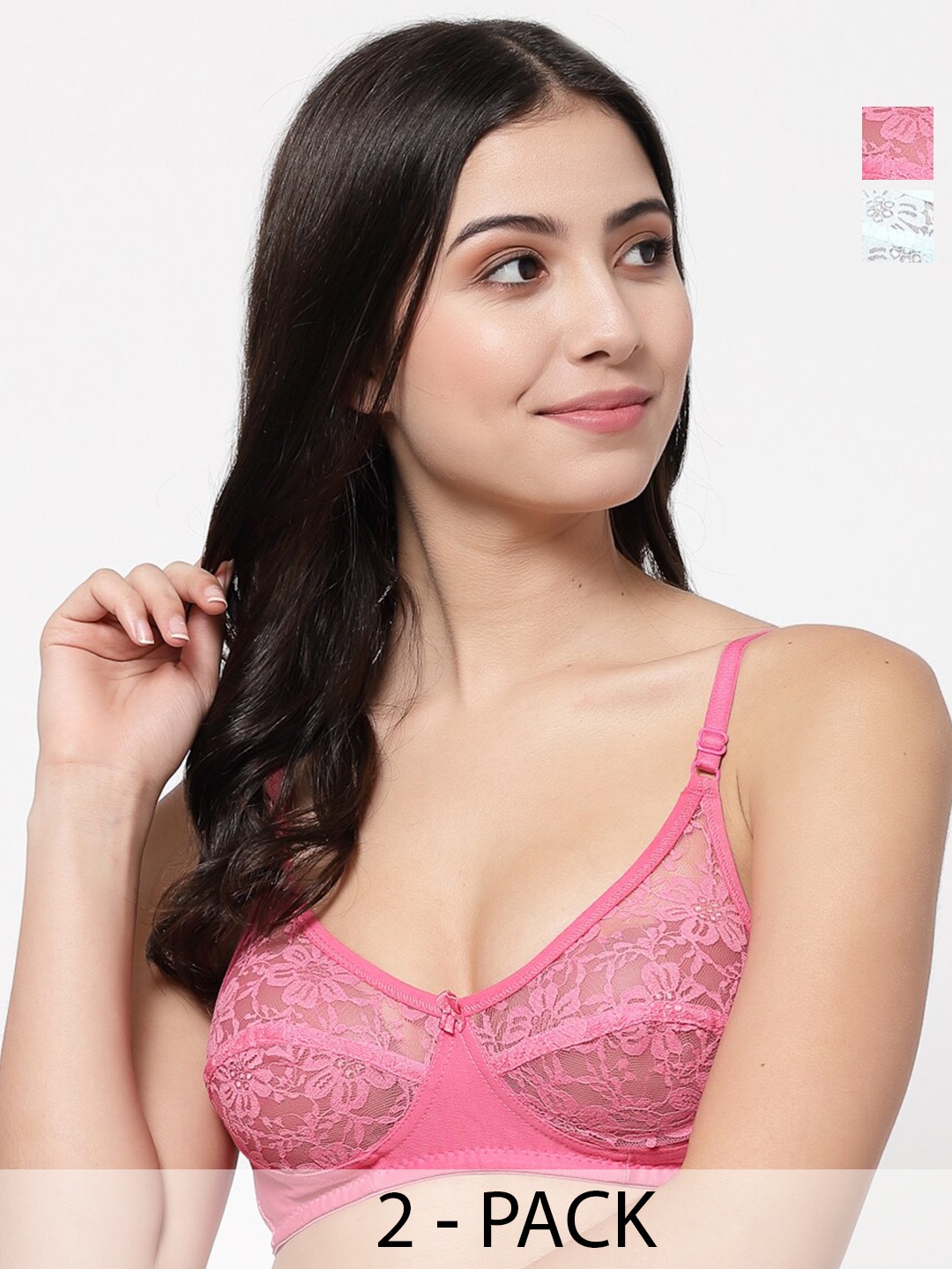 

Docare Woven Floral Bralette Full Coverage Self Design Bra, Pink
