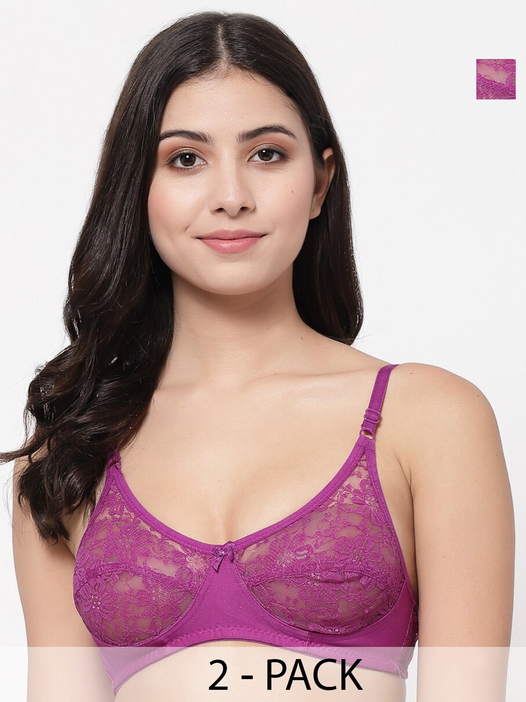 

Docare Woven Floral Bralette Full Coverage Self Design Bra, Purple