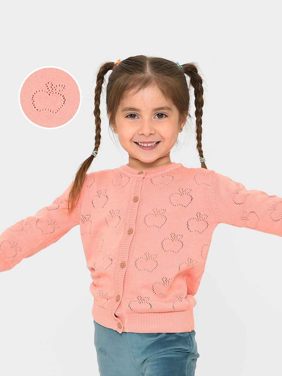 

MiArcus Unisex Kids Cable Knit Cardigan, Peach