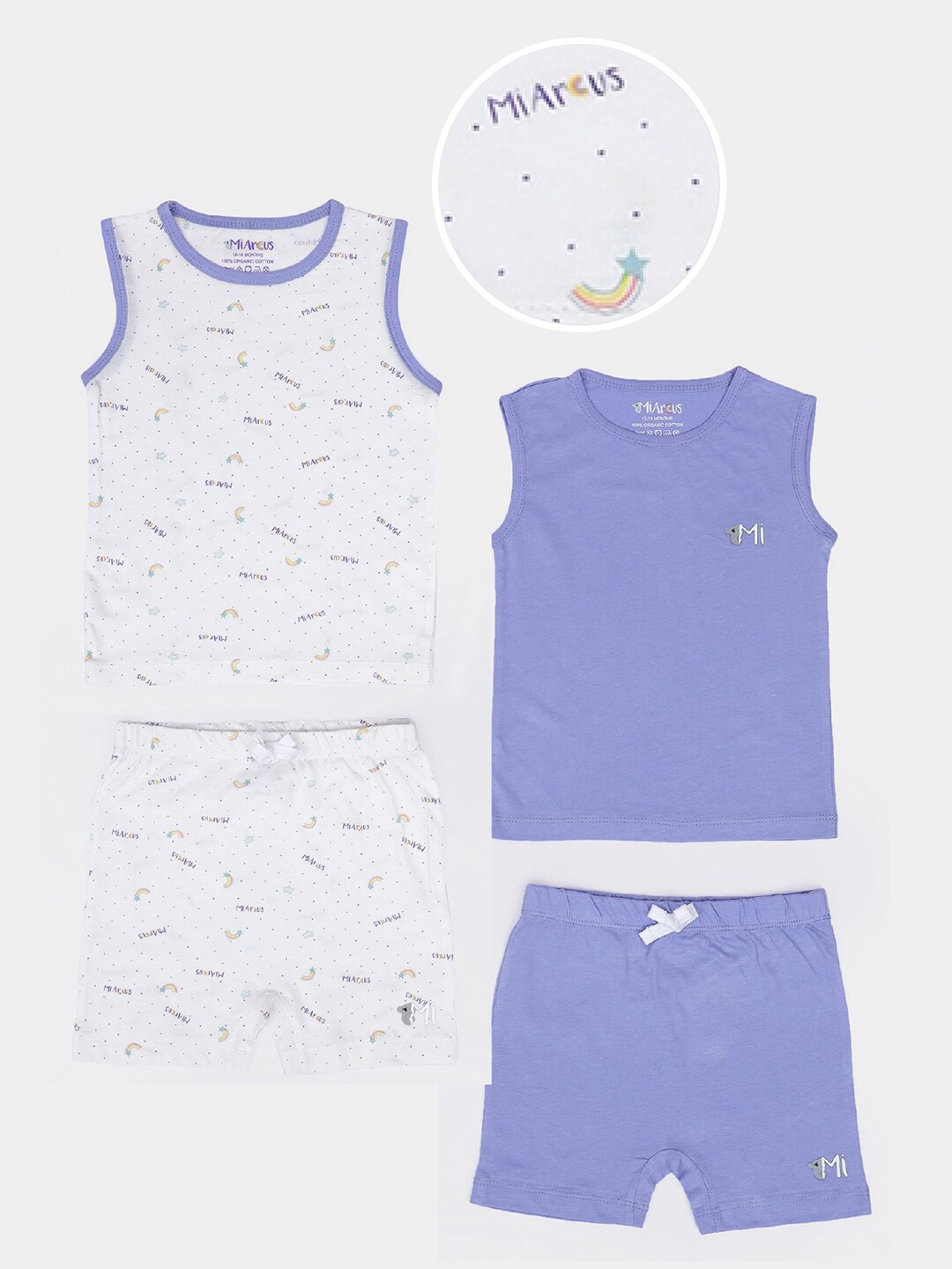 

MiArcus Unisex Kids Pack Of 2 Printed Pure Cotton T-shirt with Shorts, White
