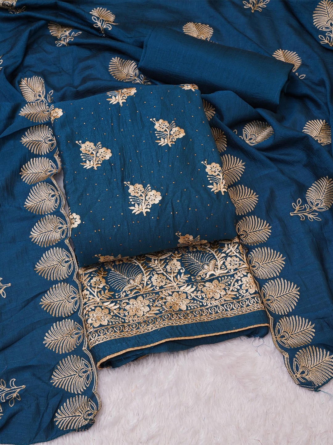 

KALINI Embroidered Unstitched Dress Material, Blue