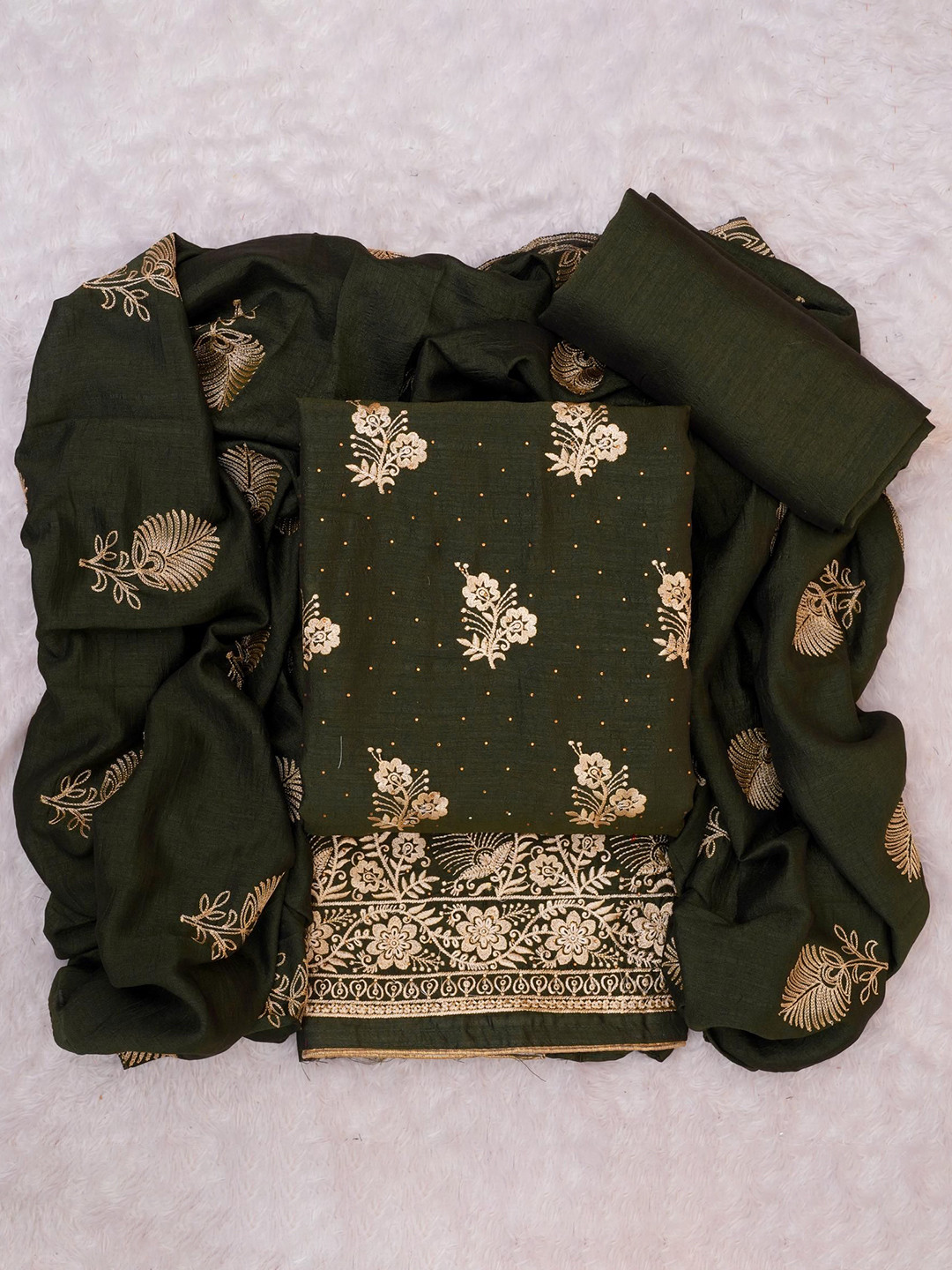 

KALINI Embroidered Unstitched Dress Material, Green