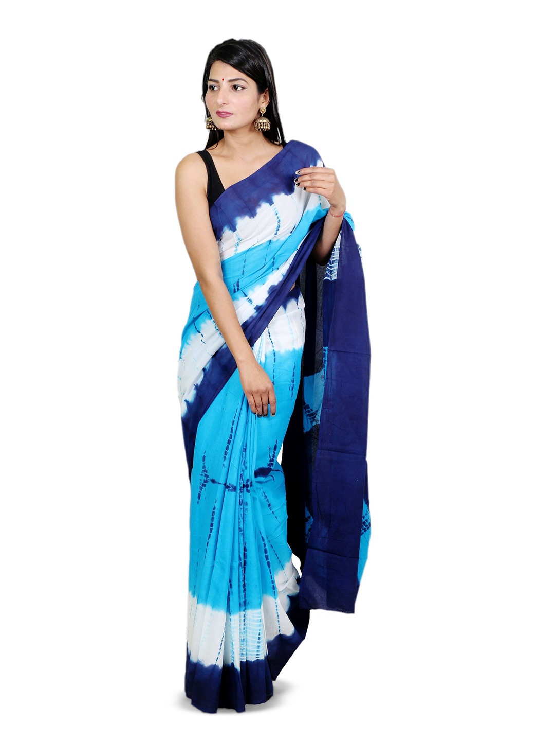 

THE FAMILIAR HANDICRAFTS Tie and Dye Pure Cotton Ikat Saree, Blue