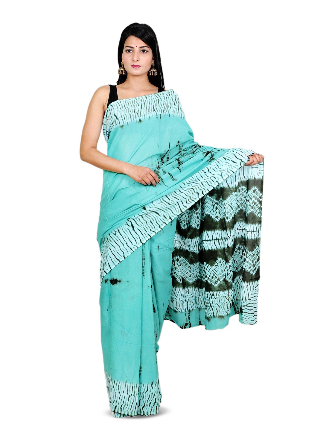 

THE FAMILIAR HANDICRAFTS Tie and Dye Pure Cotton Ikat Saree, Blue