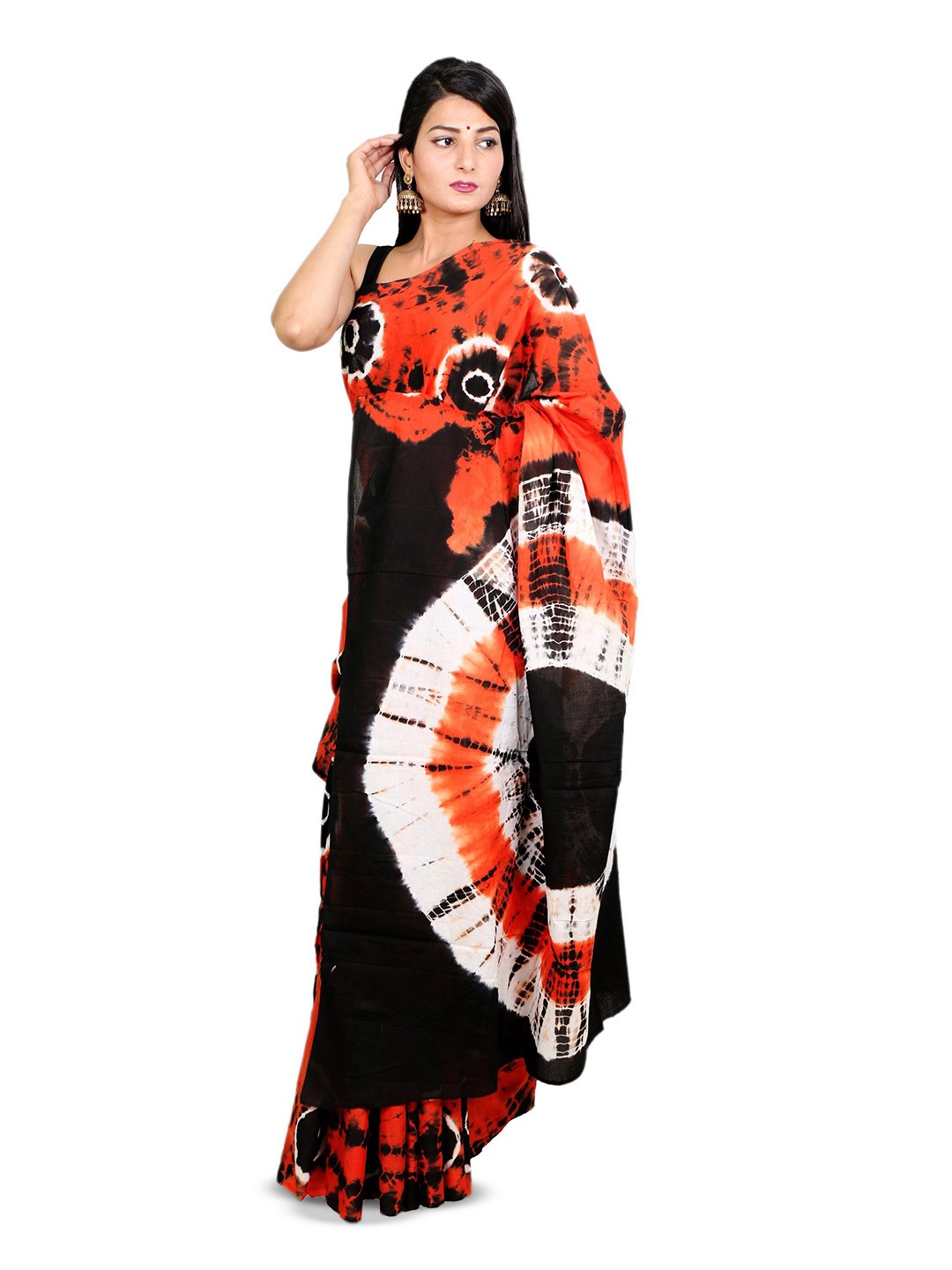

THE FAMILIAR HANDICRAFTS Tie and Dye Pure Cotton Ikat Saree, Red