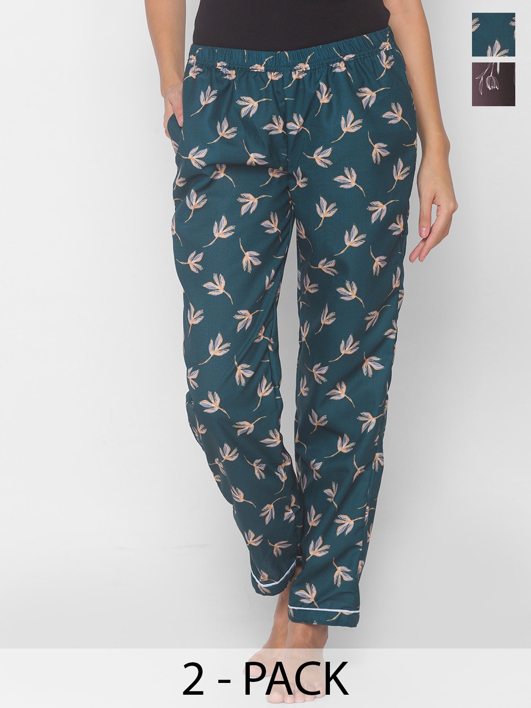 

FashionRack Pack Of 2 Printed Lounge Pants, Green