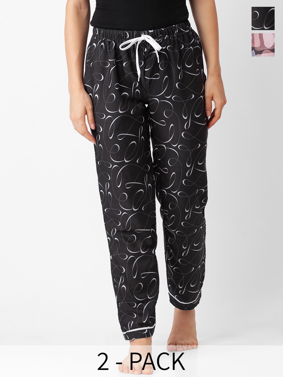 

FashionRack Pack Of 2 Printed Lounge Pants, Black