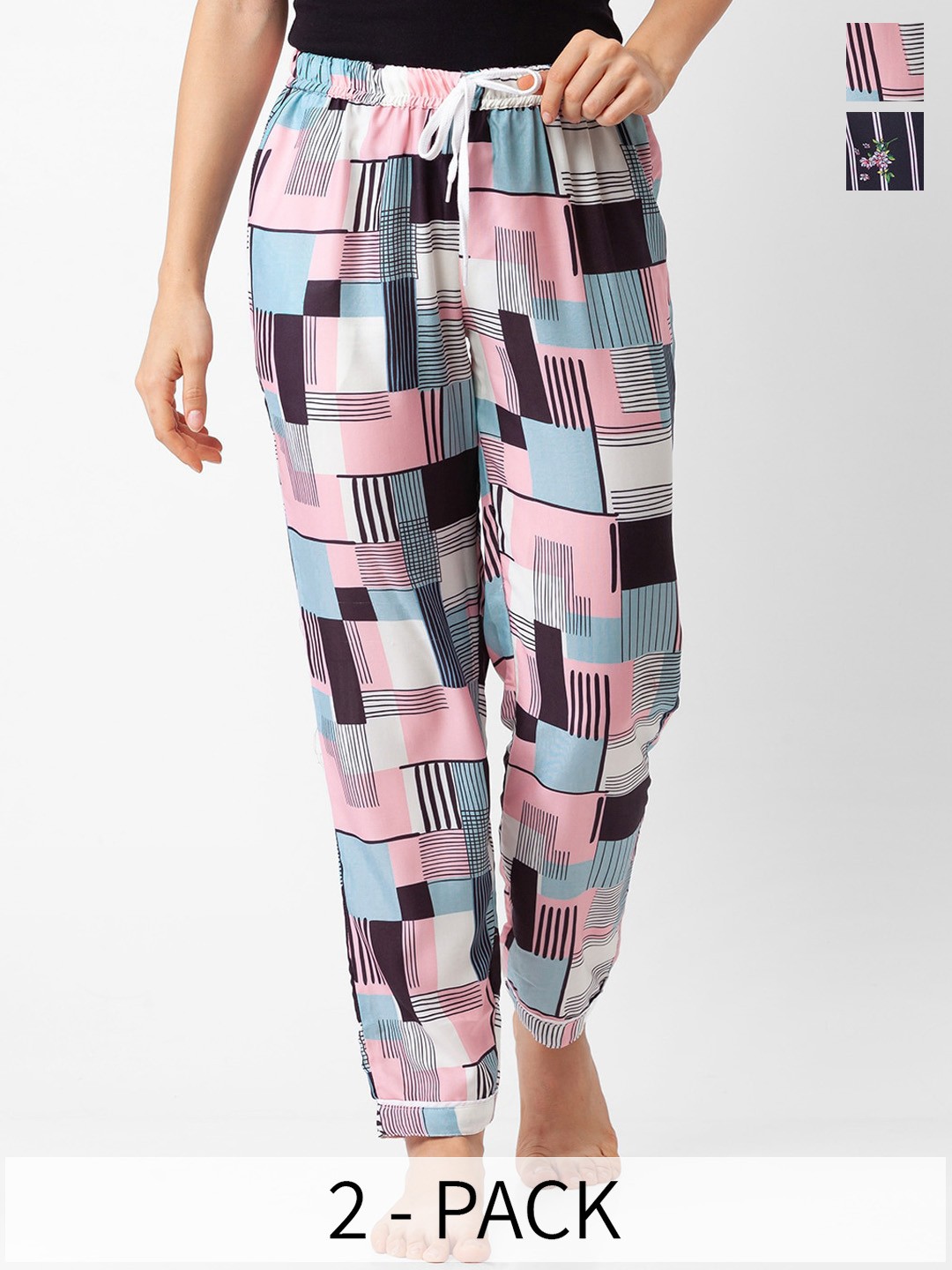 

FashionRack Pack Of 2 Printed Lounge Pants, Navy blue