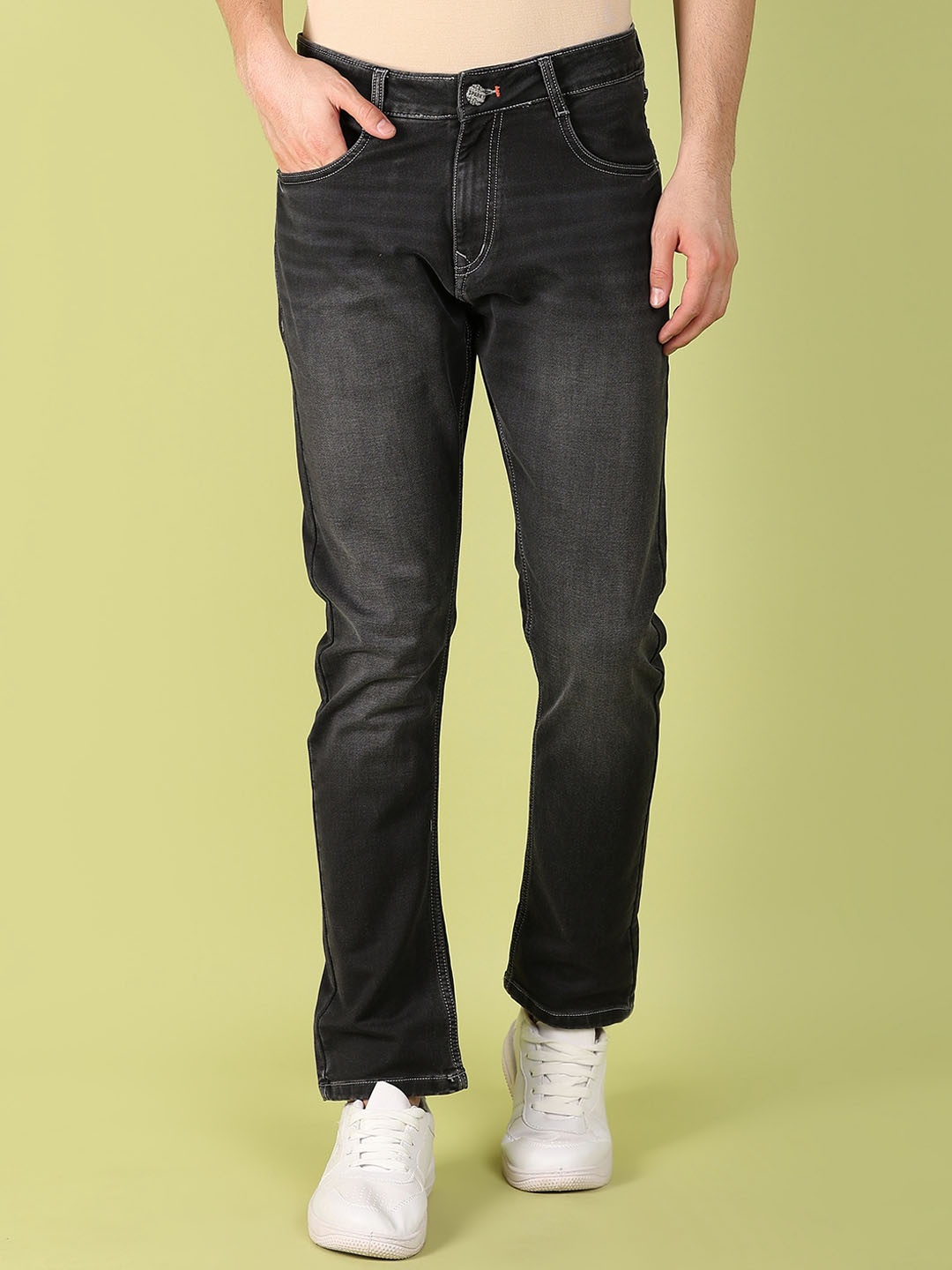 

V-Mart Men Slim Fit Low Distress Light Fade Jeans, Grey