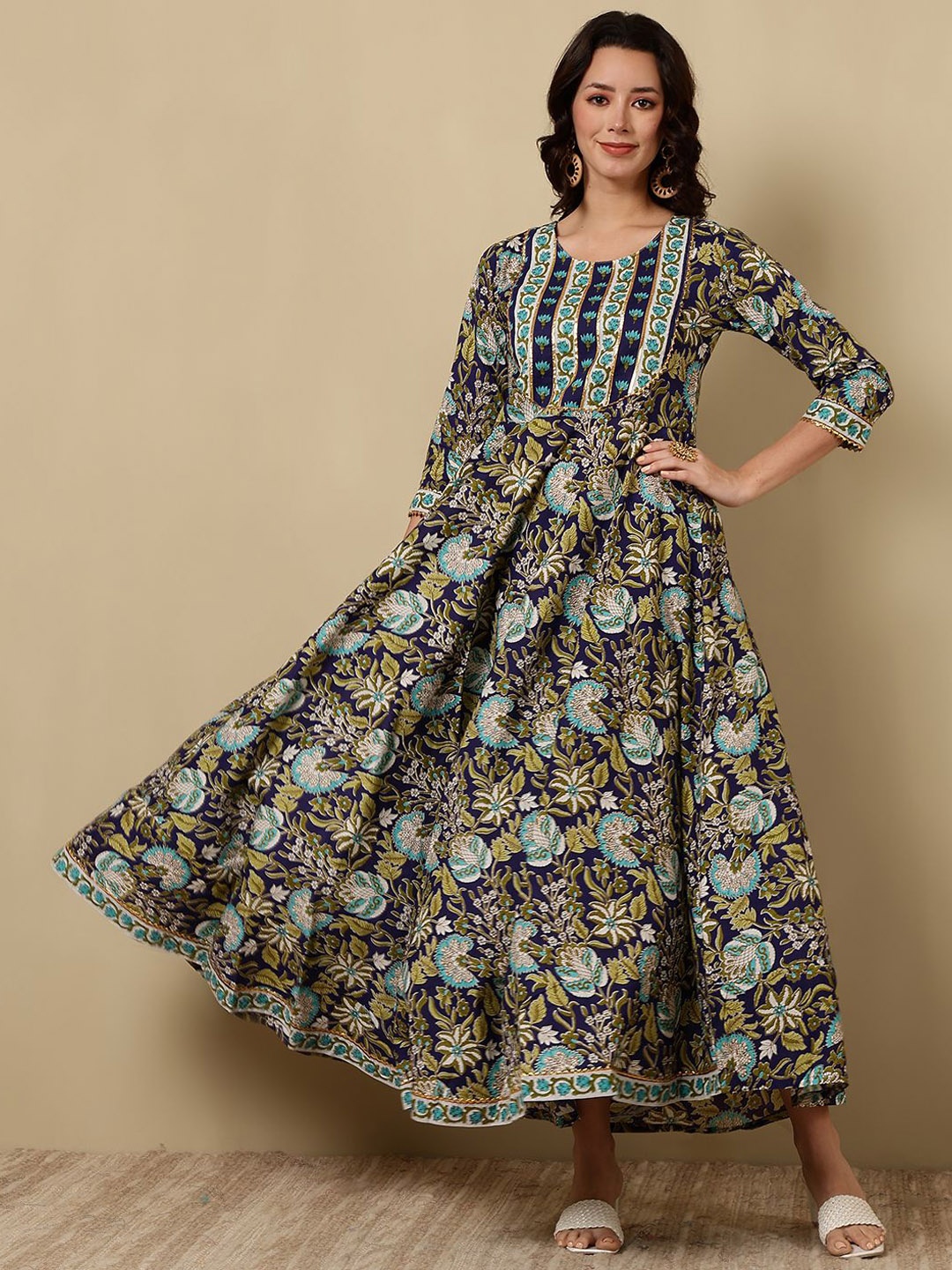 WOMENCLICK Women Floral Printed Floral Anarkali Kurta, Blue