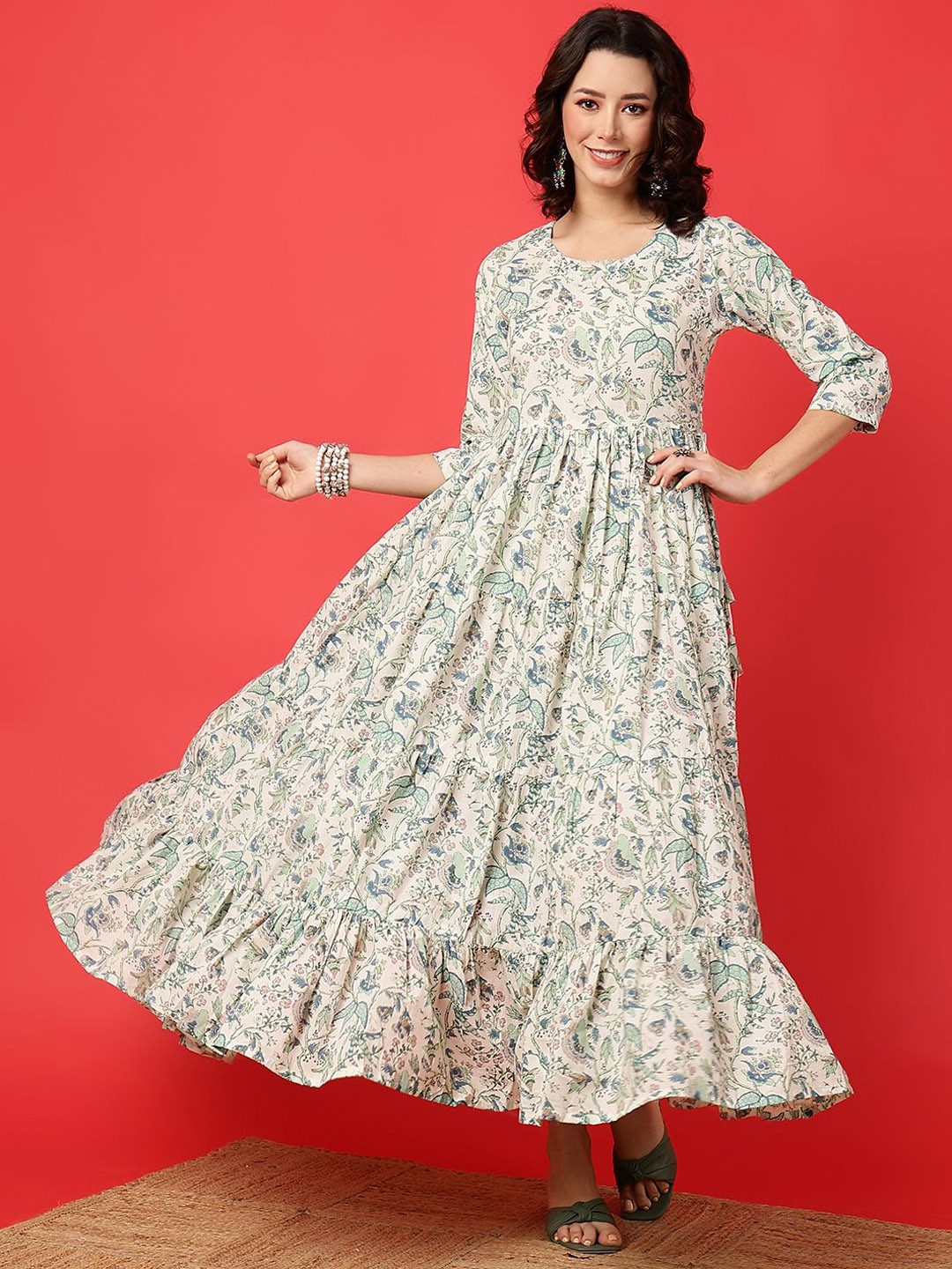

WOMENCLICK Women Ethnic Motifs Printed Floral Anarkali Kurta, Off white