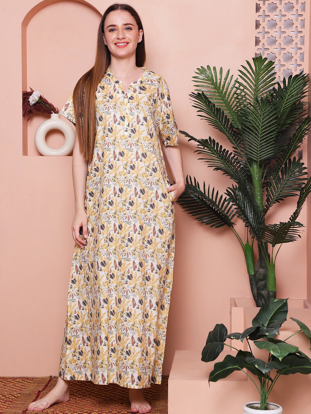 

Indreams Printed Pure Cotton Maxi Nightdress, Off white