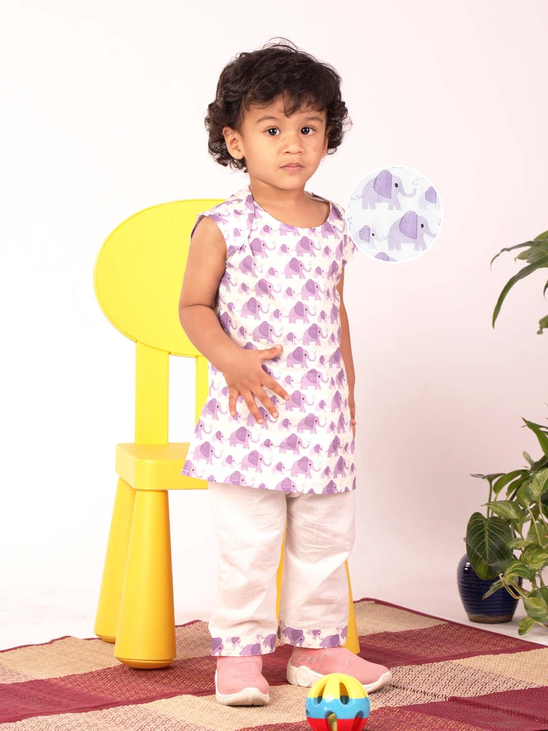 

VASTRAMAY Boys Animal Printed Regular Sleeveless Kurta with Pyjamas, Purple