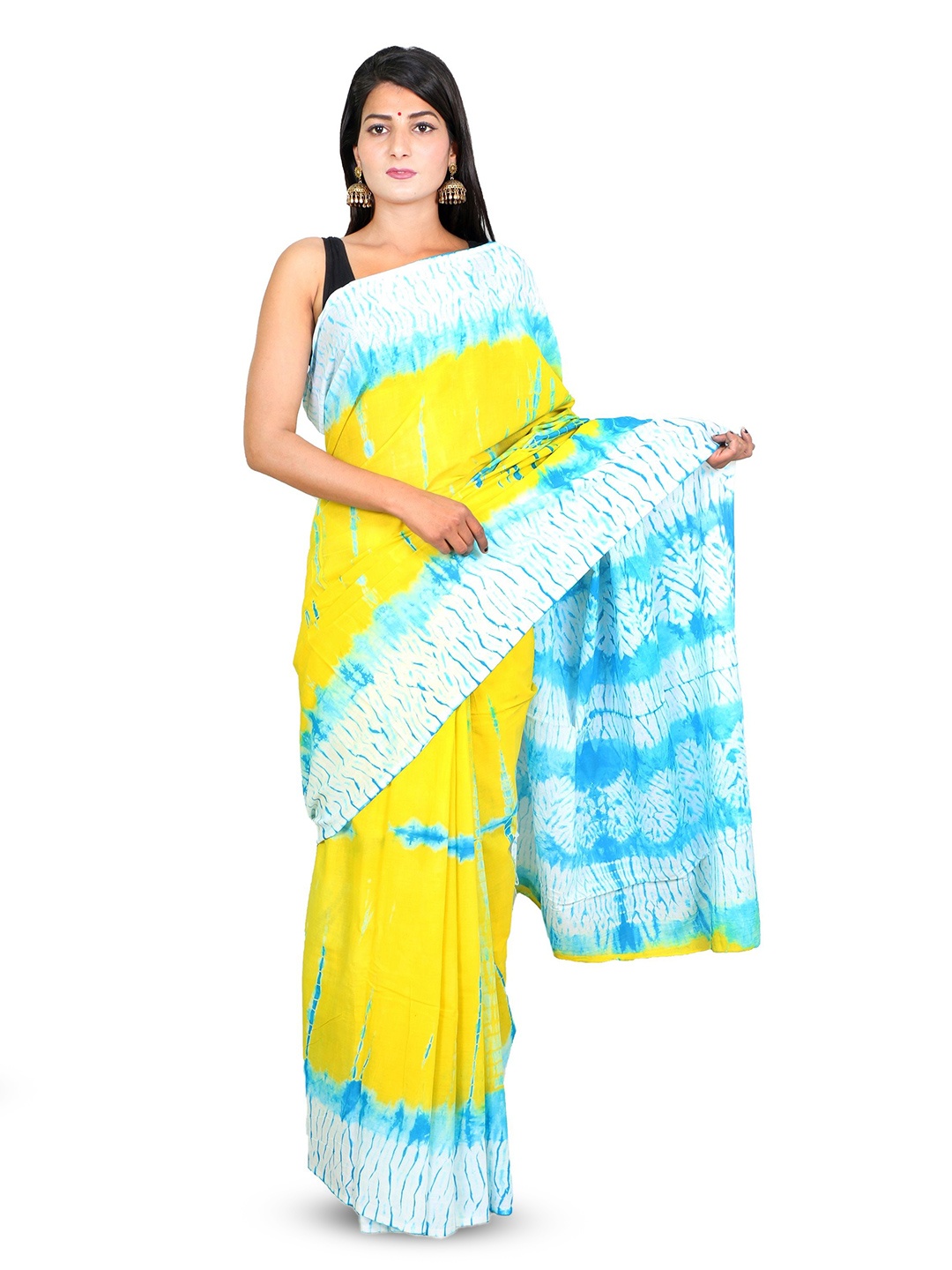 

THE FAMILIAR HANDICRAFTS Tie and Dye Pure Cotton Ikat Saree, Yellow