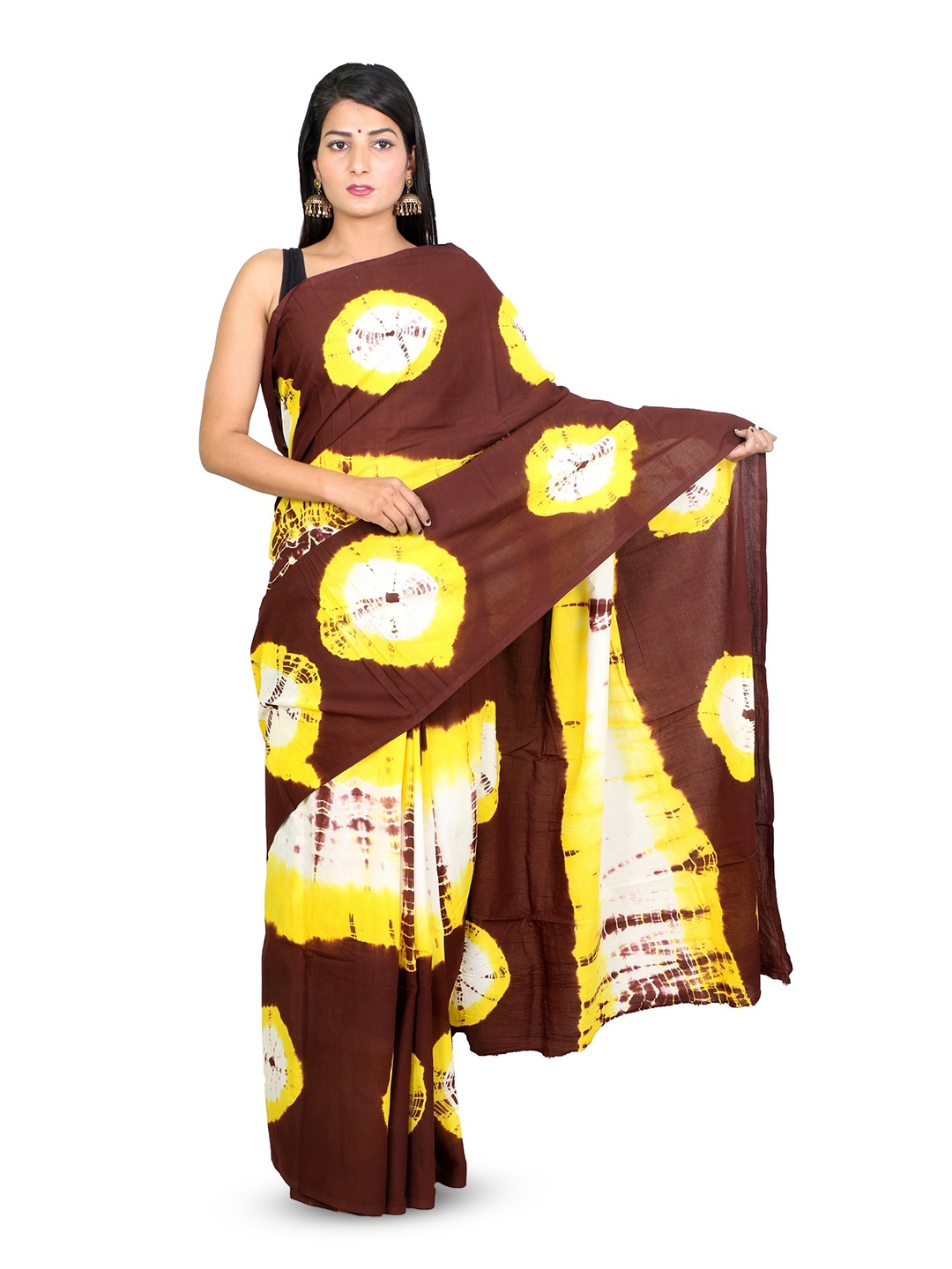

THE FAMILIAR HANDICRAFTS Tie and Dye Pure Cotton Ikat Saree, Brown