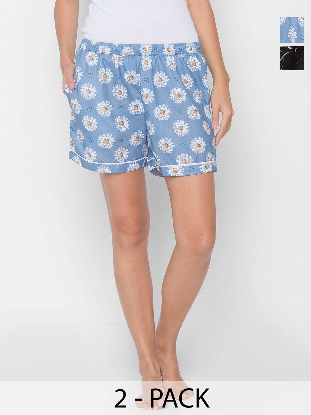 

FashionRack Women Pack of 2 Floral Printed Lounge Shorts, Blue