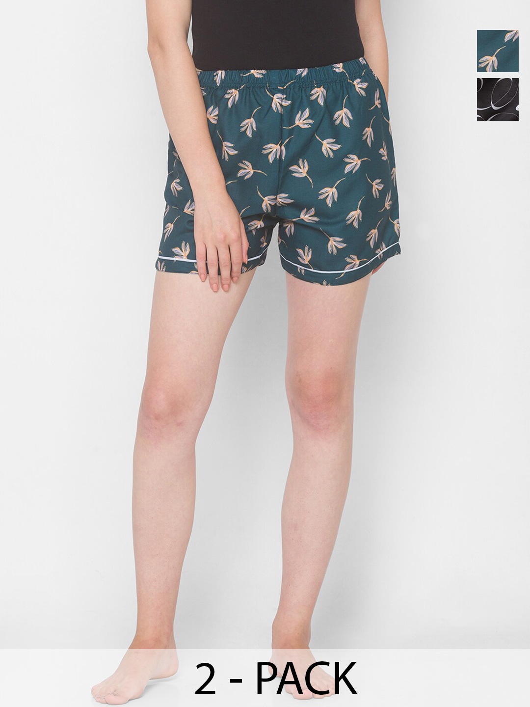 

FashionRack Women Pack of 2 Printed Lounge Shorts, Green