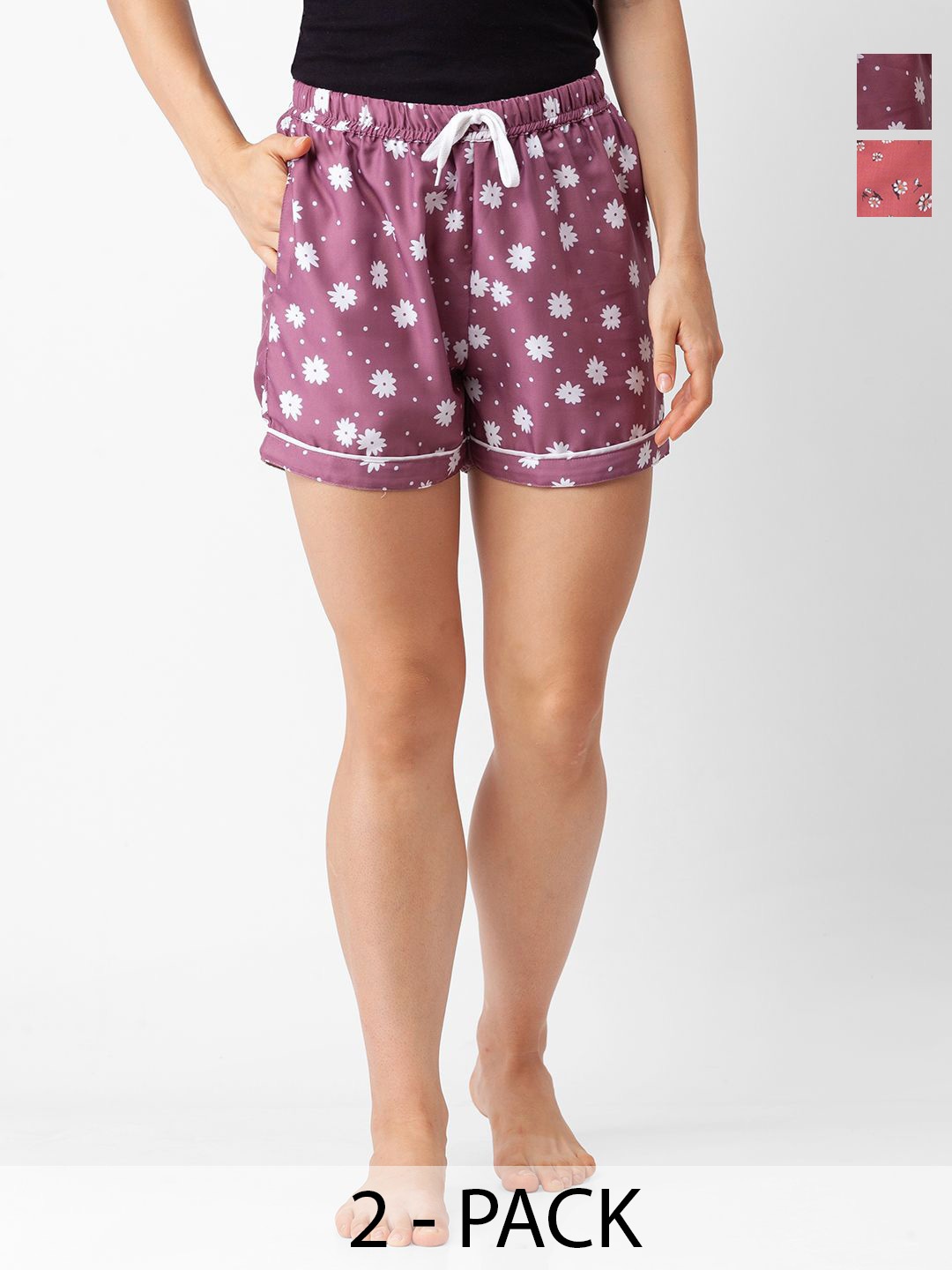 

FashionRack Women 2Pack Floral Printed Lounge Shorts, Purple