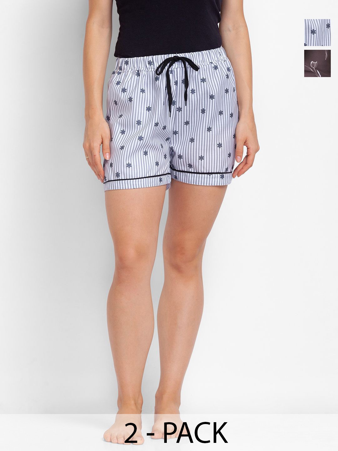 

FashionRack Women 2 High-Rise Printed Lounge Shorts, White