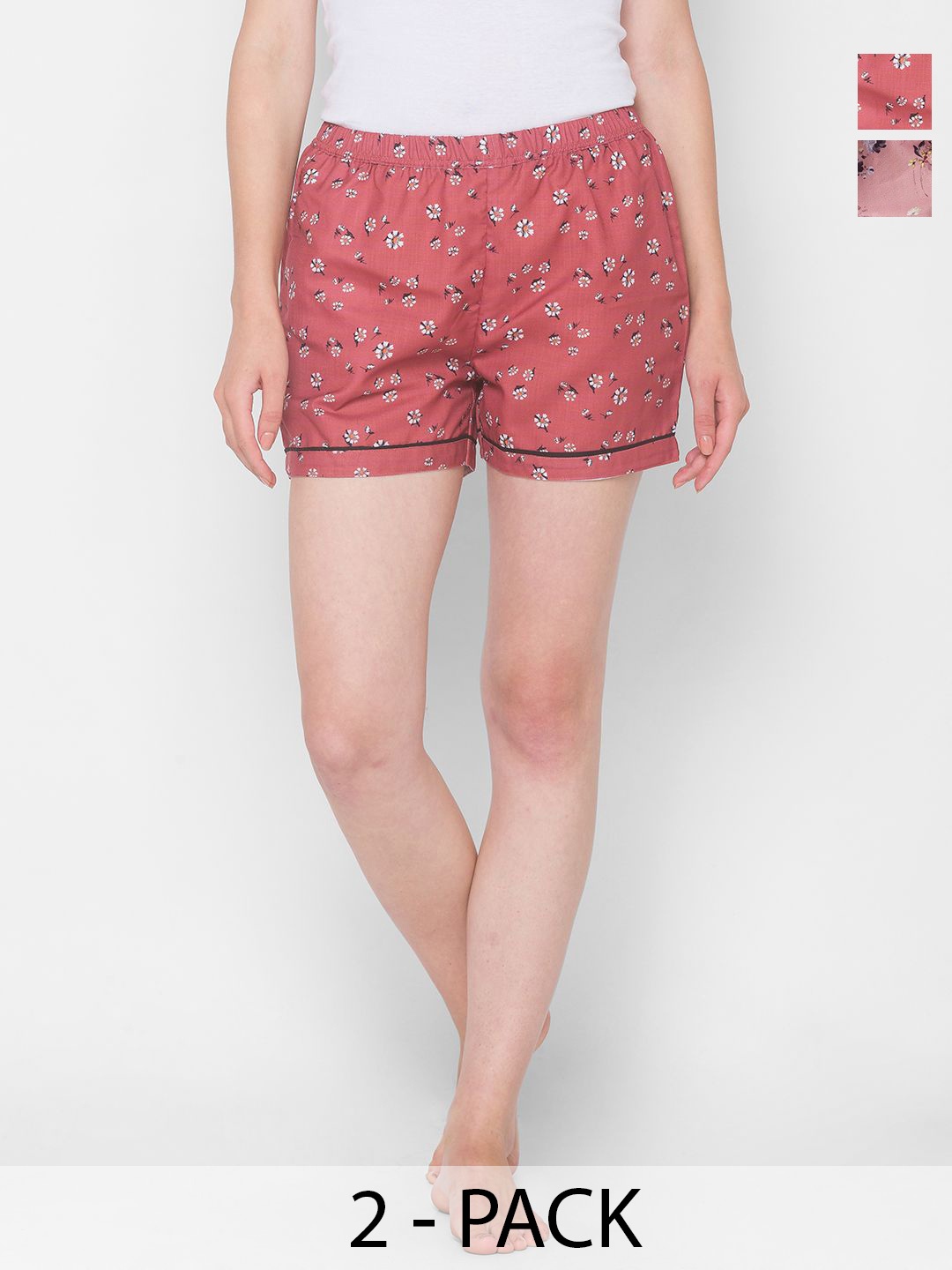 

FashionRack Women Pack Of 2 Printed Lounge Shorts, Pink