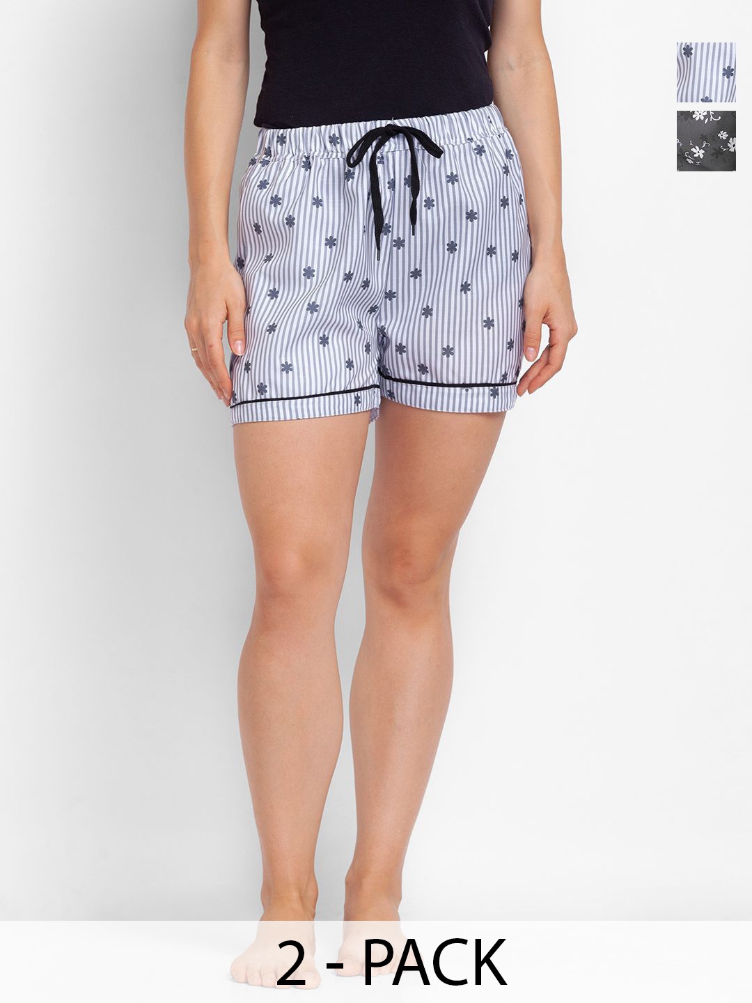 

FashionRack Women 2 High-Rise Printed Lounge Shorts, Blue