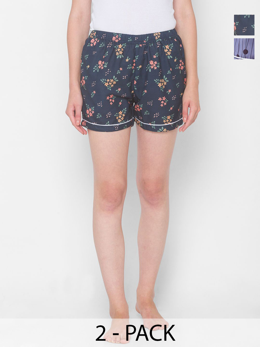 

FashionRack Women 2 High-Rise Printed Lounge Shorts, Navy blue