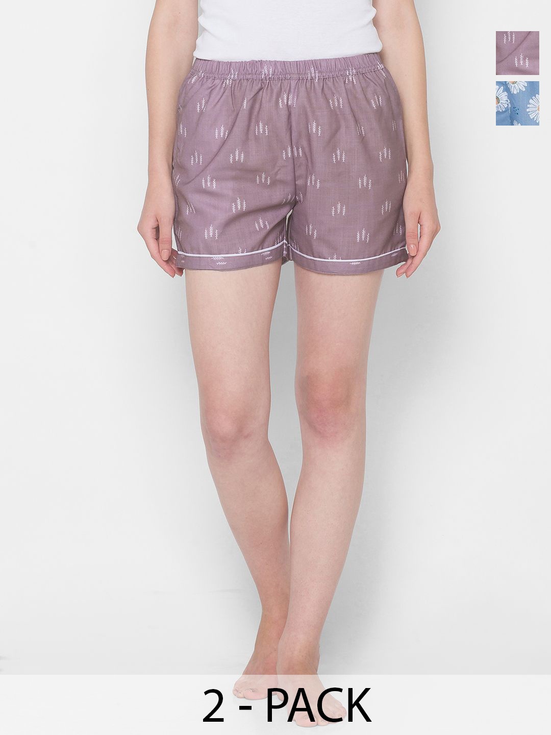 

FashionRack Women Pack Of 2 Printed Lounge Shorts, Blue