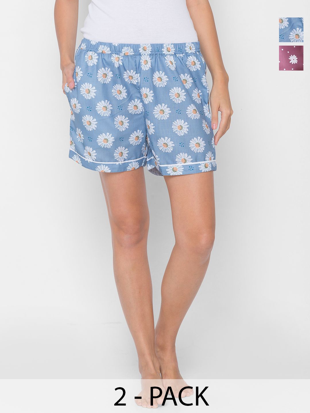 

FashionRack Women 2 Printed Lounge Shorts, Blue