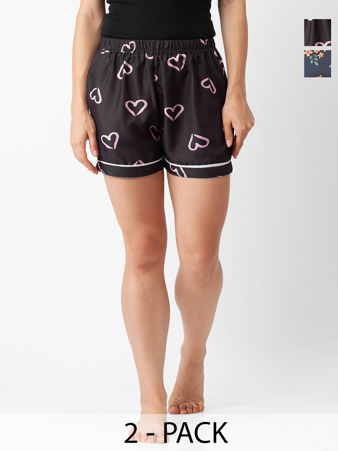 

FashionRack Women 2Pcs Graphics Printed Lounge Shorts, Black