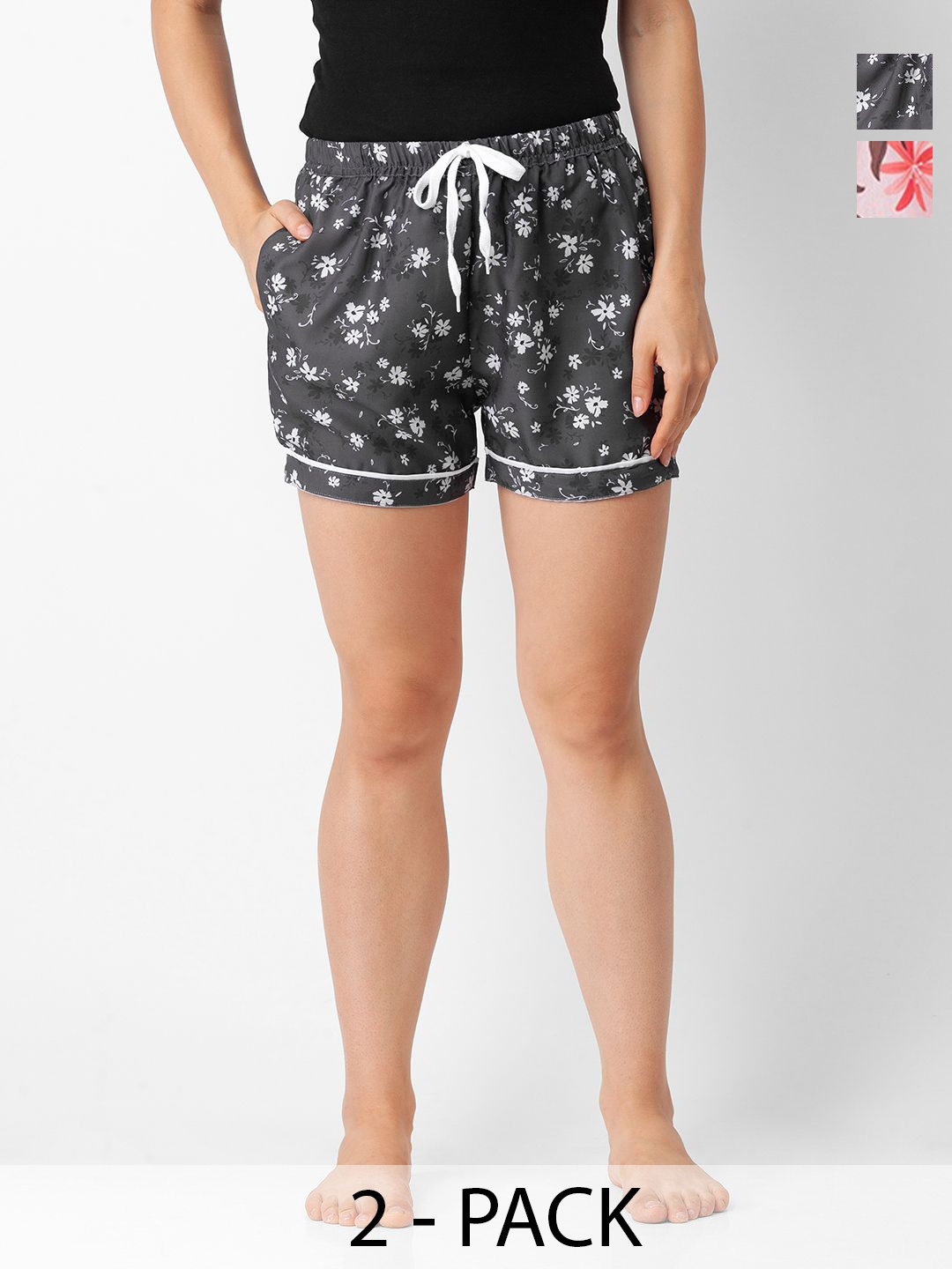 

FashionRack Women Pack Of 2 Printed Lounge Shorts, Grey