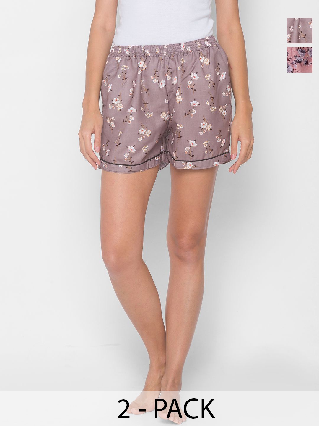 

FashionRack Women Pack Of 2 High-Rise Printed Lounge Shorts, Mauve