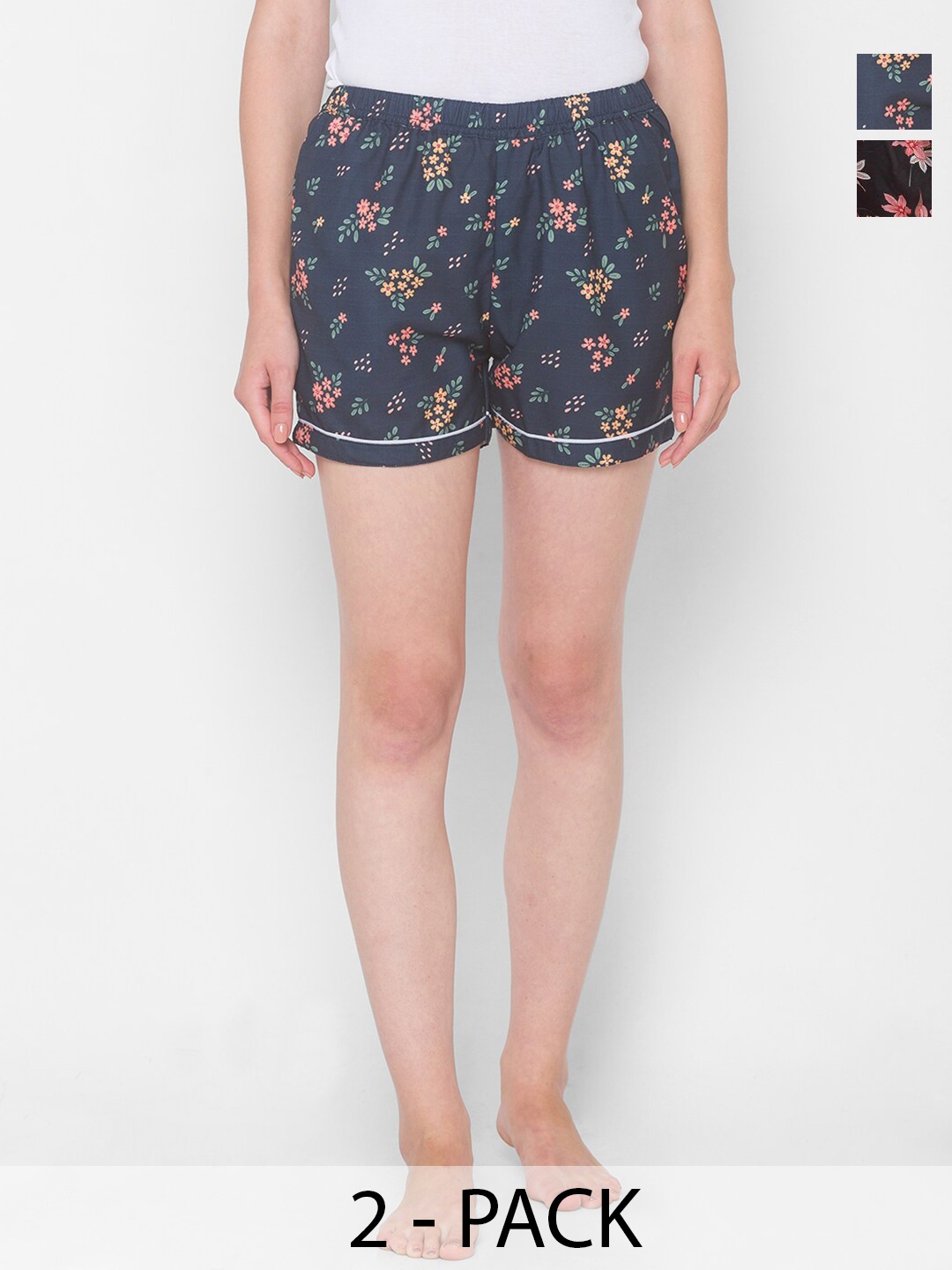 

FashionRack Women 2 Printed Lounge Shorts, Blue