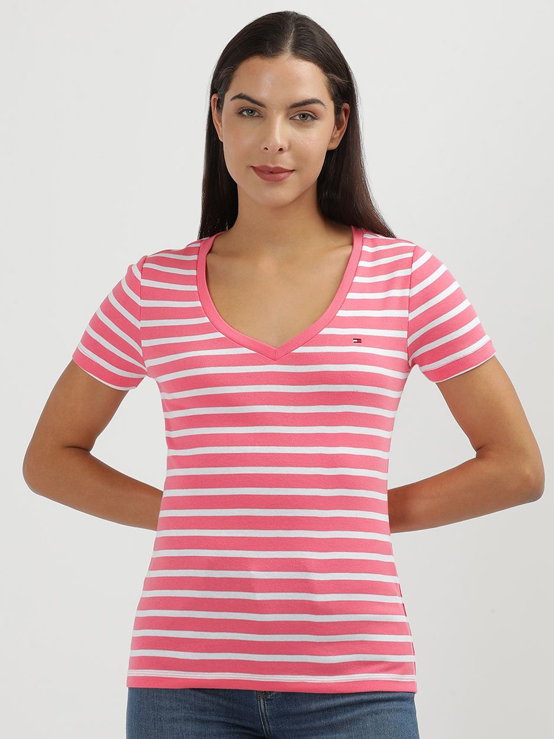 

Tommy Hilfiger Women Striped Pockets T-shirt, Pink